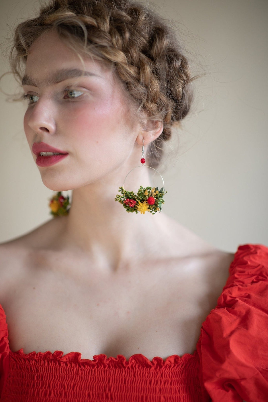 Floral Circle Dangle Earrings: Handmade Preserved Flower Jewelry – handmade floral hair accessory by magaela