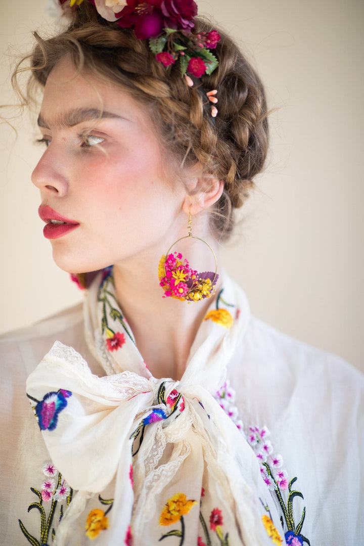 Magenta Flower Earrings: Fuchsia Bridal Dangle Earrings, Handmade Floral Jewelry – handmade floral hair accessory by magaela