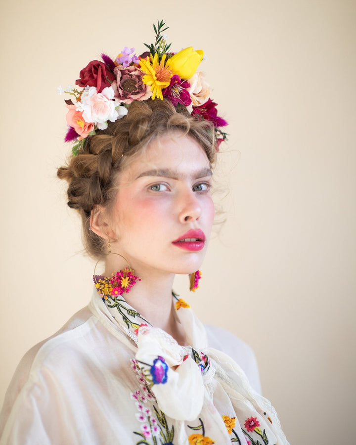 Magenta Flower Earrings: Fuchsia Bridal Dangle Earrings, Handmade Floral Jewelry – handmade floral hair accessory by magaela