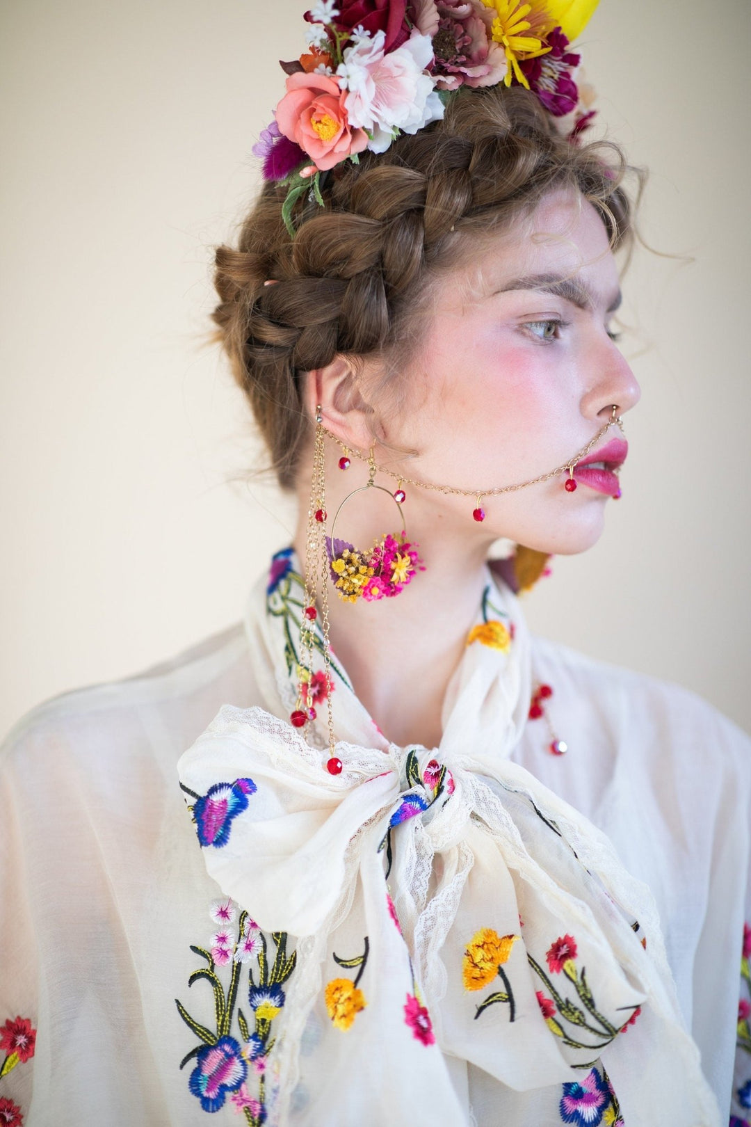 Magenta Flower Earrings: Fuchsia Bridal Dangle Earrings, Handmade Floral Jewelry – handmade floral hair accessory by magaela