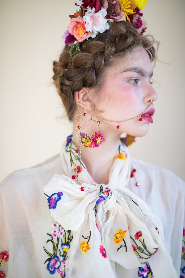 Magenta Flower Earrings: Fuchsia Bridal Dangle Earrings, Handmade Floral Jewelry – handmade floral hair accessory by magaela