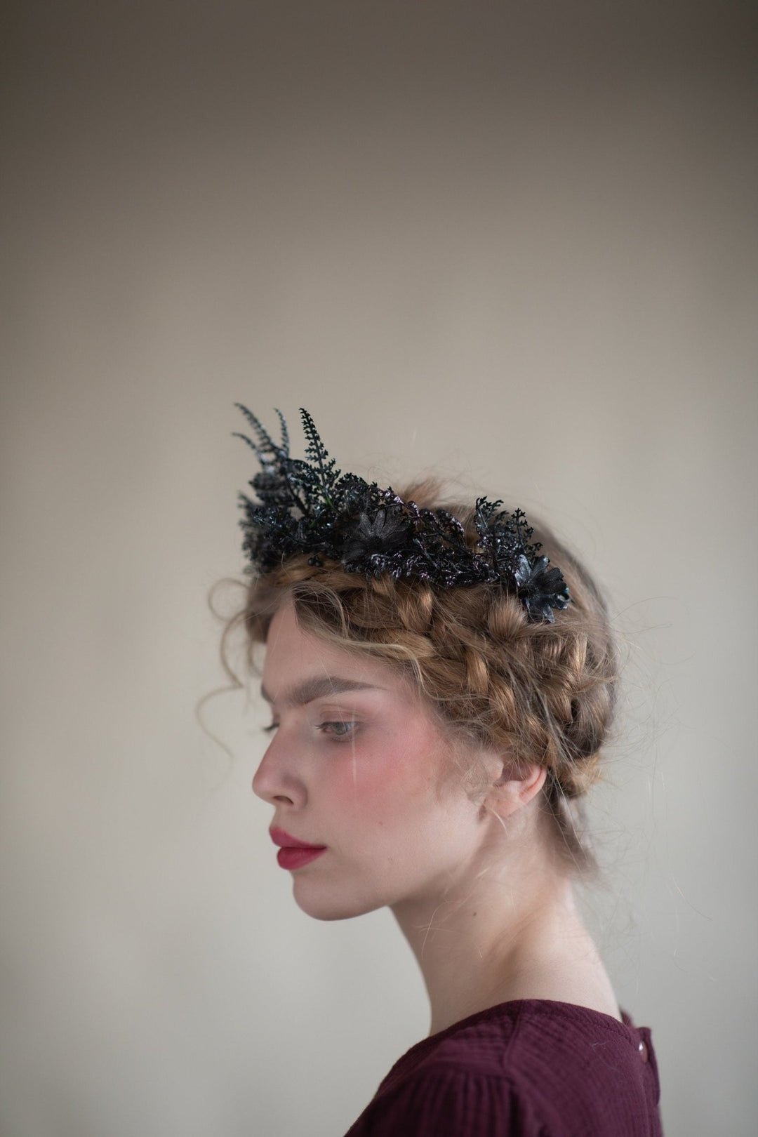 Black Flower Crown: Gothic Wedding Headpiece, Bridal Hair Jewelry – handmade floral hair accessory by magaela