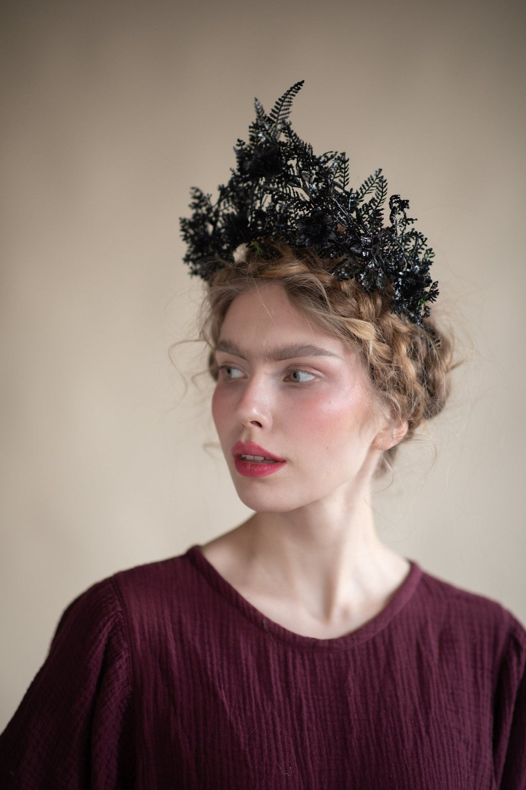 Black Flower Wedding Crown: Gothic Bride Hair Accessory – handmade floral hair accessory by magaela