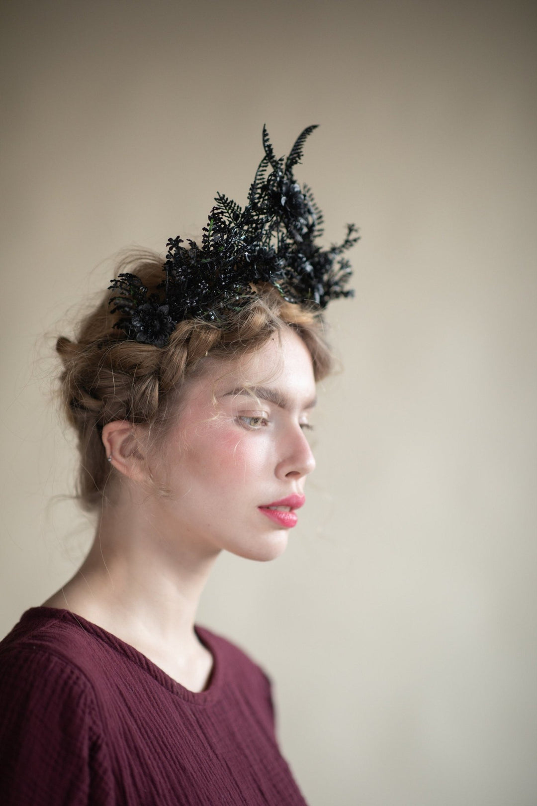 Black Flower Wedding Crown: Gothic Bride Hair Accessory – handmade floral hair accessory by magaela