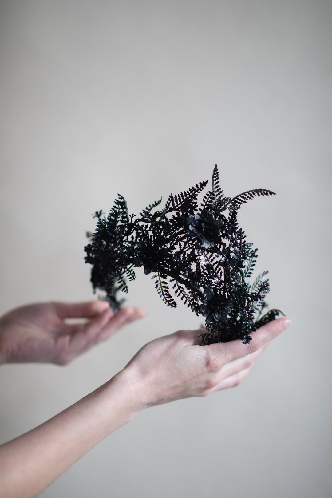 Black Flower Wedding Crown: Gothic Bride Hair Accessory – handmade floral hair accessory by magaela