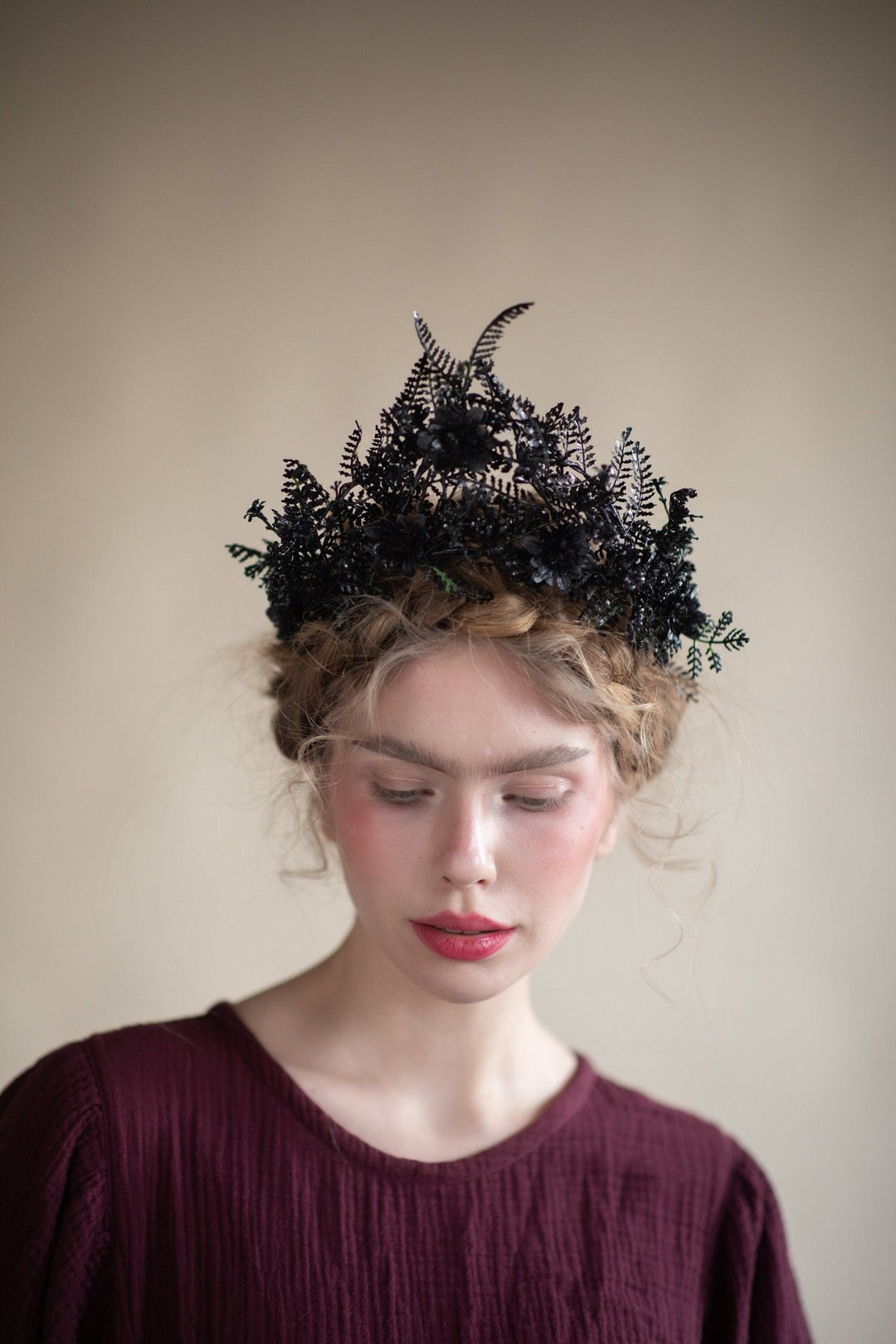 Black Flower Wedding Crown: Gothic Bride Hair Accessory – handmade floral hair accessory by magaela