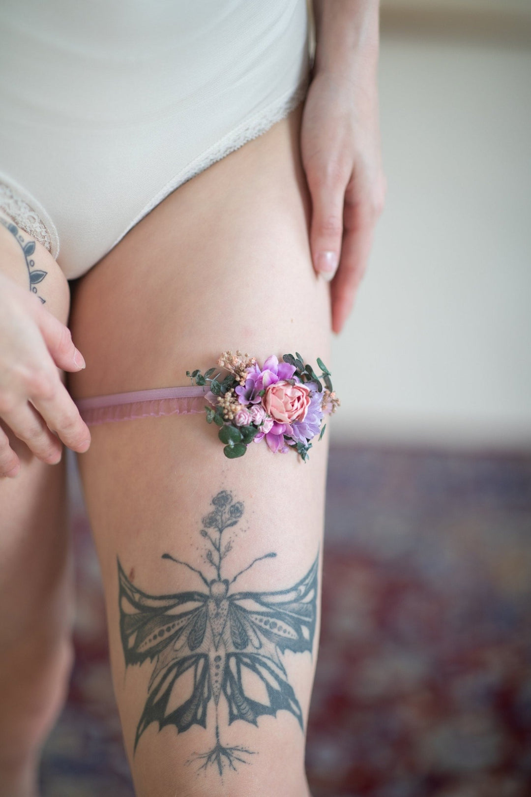Purple Flower Bridal Garter: Romantic Wedding Toss Garter – handmade floral hair accessory by magaela