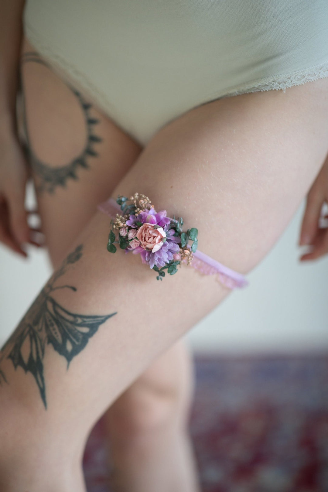 Purple Flower Bridal Garter: Romantic Wedding Toss Garter – handmade floral hair accessory by magaela