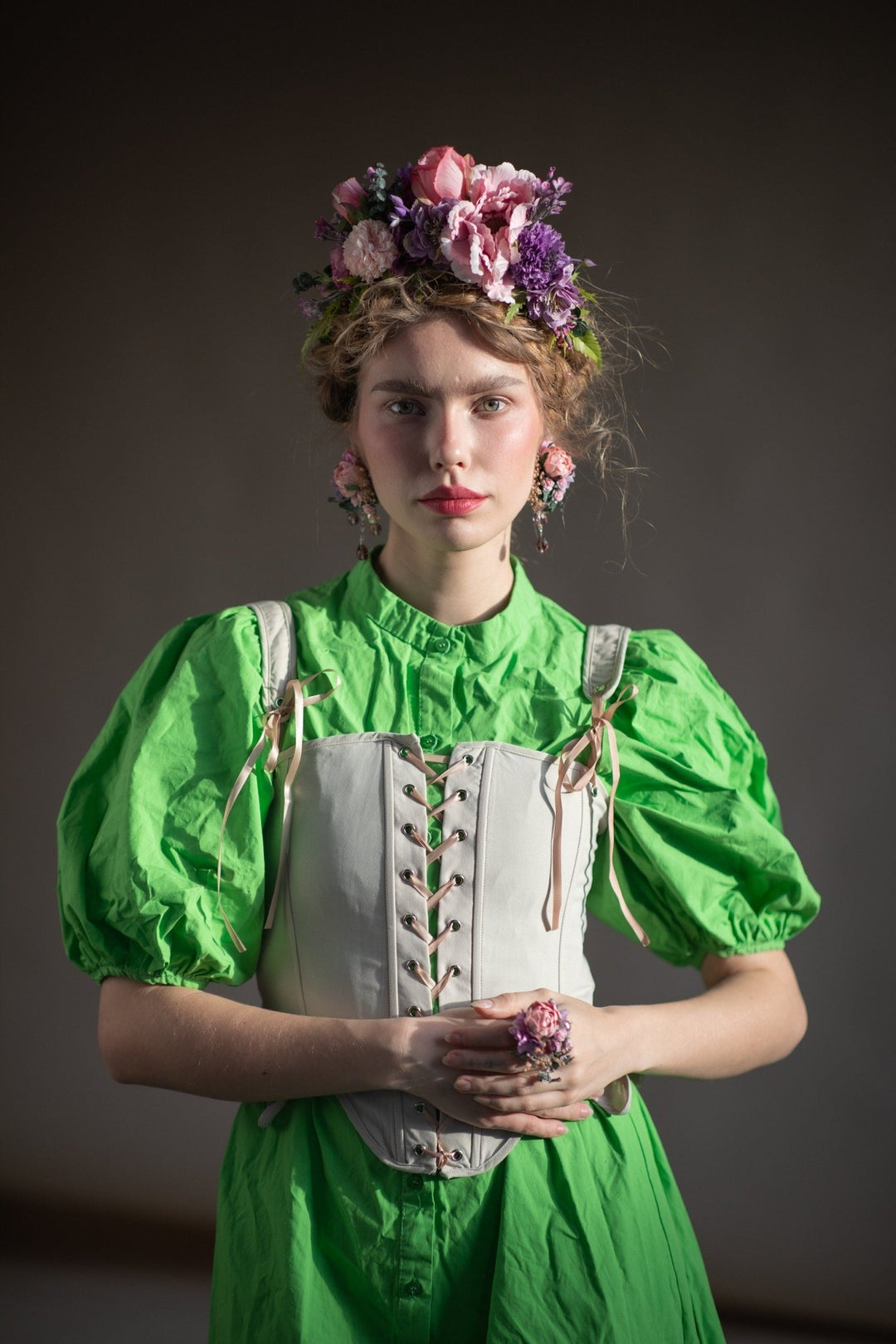 Romantic Floral Ring: Adjustable Bridal Wedding Accessory – handmade floral hair accessory by magaela