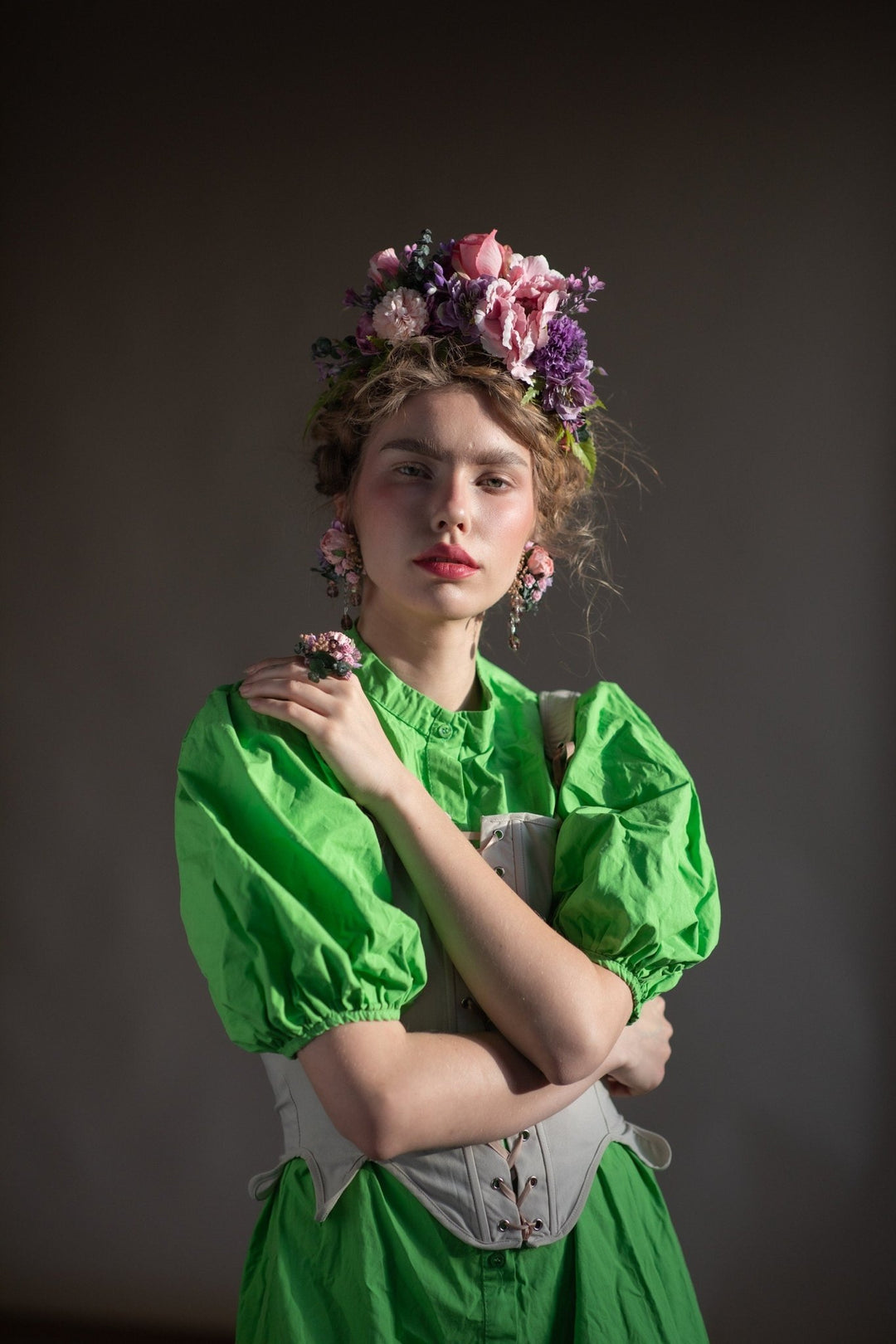 Romantic Floral Ring: Adjustable Bridal Wedding Accessory – handmade floral hair accessory by magaela