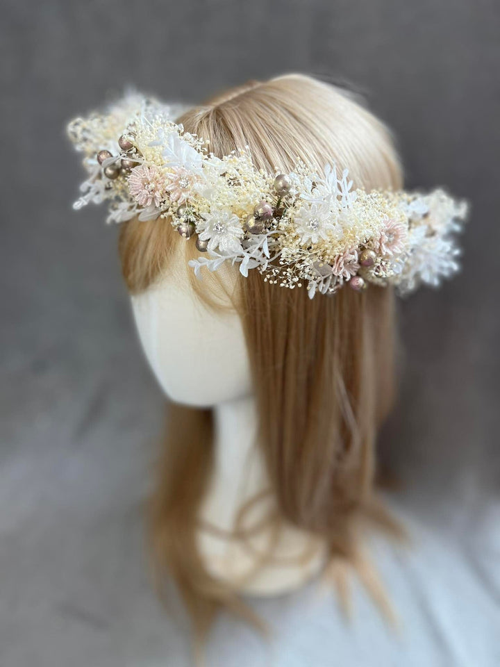 Ivory Flower Bridal Crown: Boho Wedding Hair Wreath – handmade floral hair accessory by magaela