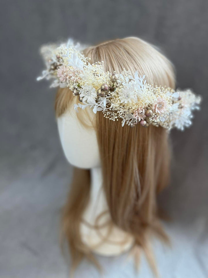 Ivory Flower Bridal Crown: Boho Wedding Hair Wreath – handmade floral hair accessory by magaela
