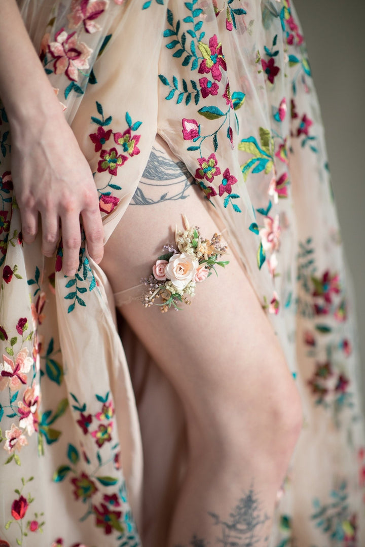 Peach Flower Bridal Garter: Pink Rose Wedding Jewelry – handmade floral hair accessory by magaela