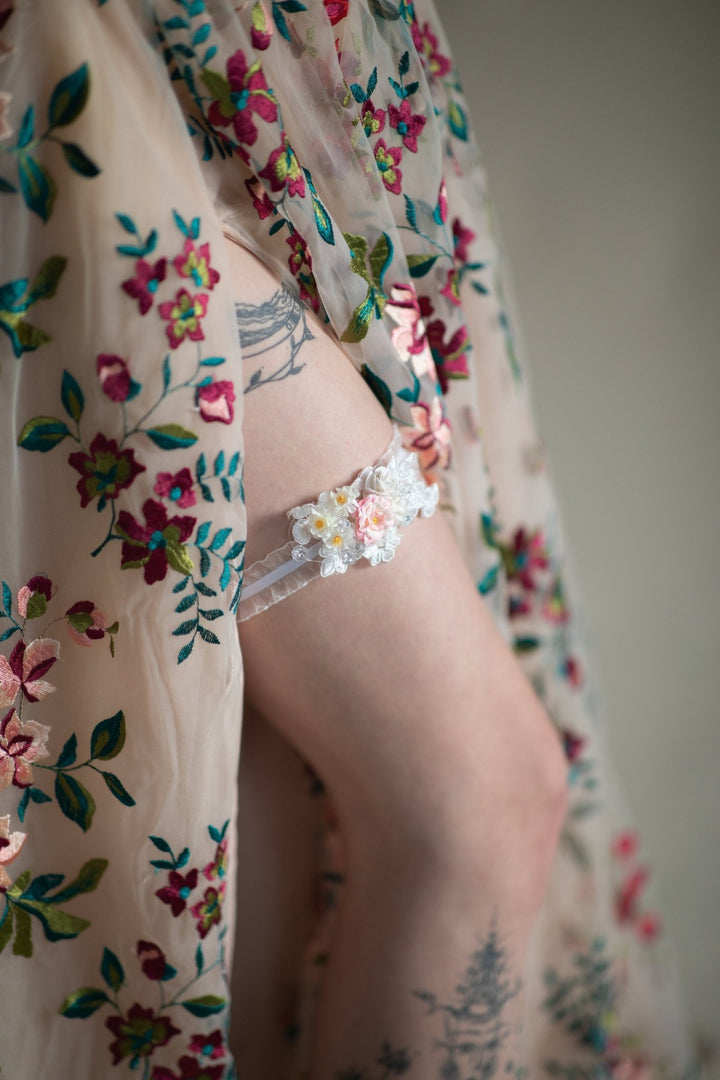 Floral Lace Wedding Garter: Customizable Bridal Accessory – handmade floral hair accessory by magaela