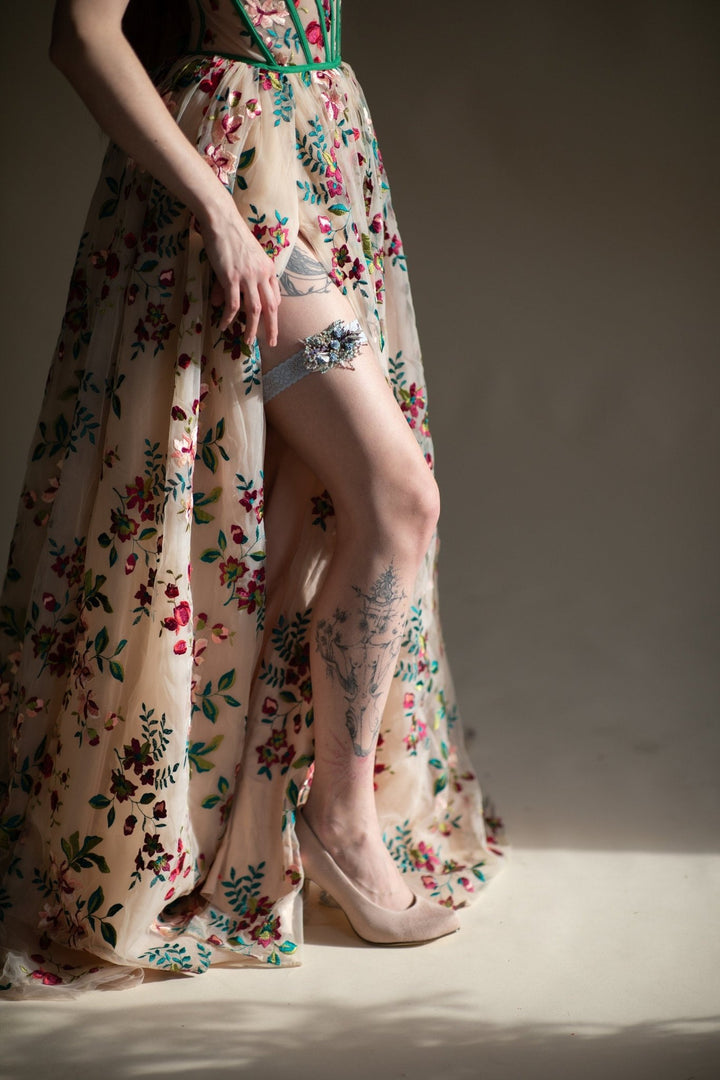 Blue Rose Wedding Garter: Floral Lace Bridal Accessory – handmade floral hair accessory by magaela