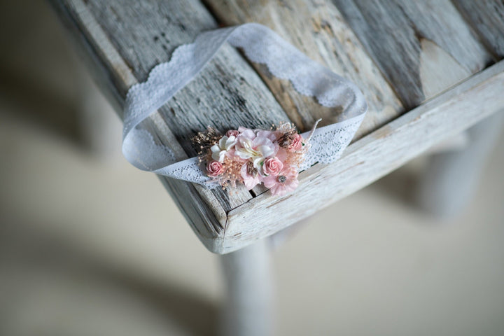 Romantic Pink Flower Bridal Garter: White Lace Wedding Garter – handmade floral hair accessory by magaela