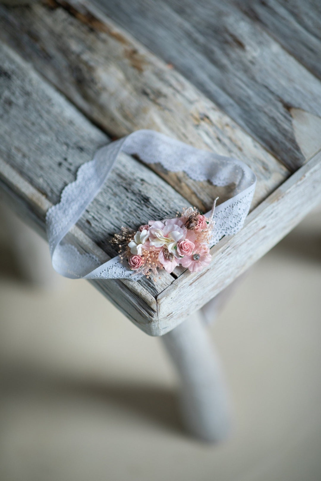 Romantic Pink Flower Bridal Garter: White Lace Wedding Garter – handmade floral hair accessory by magaela