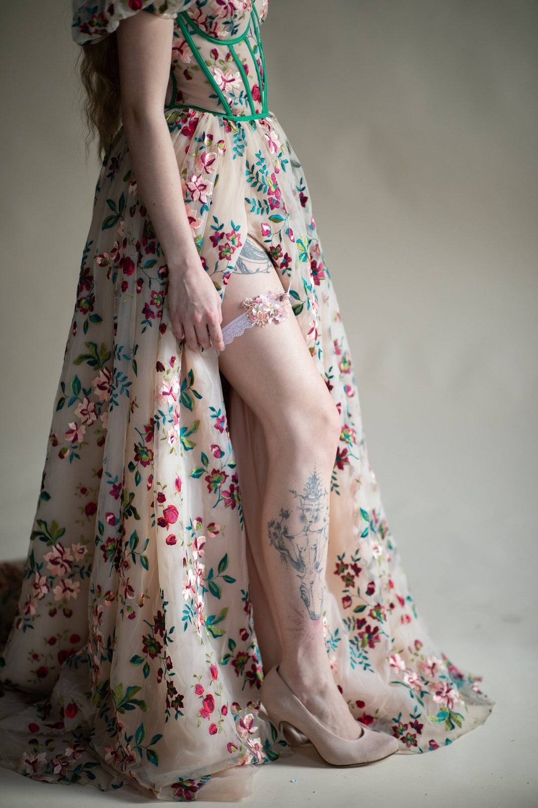 Romantic Pink Flower Bridal Garter: White Lace Wedding Garter – handmade floral hair accessory by magaela