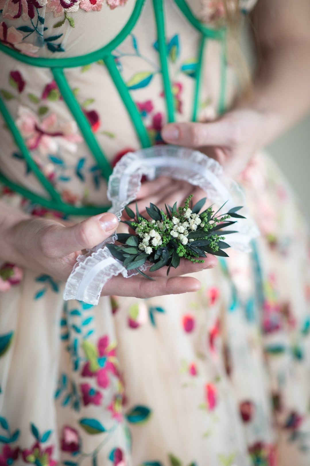 Eucalyptus Wedding Garter: Greenery Bridal Toss Garter – handmade floral hair accessory by magaela