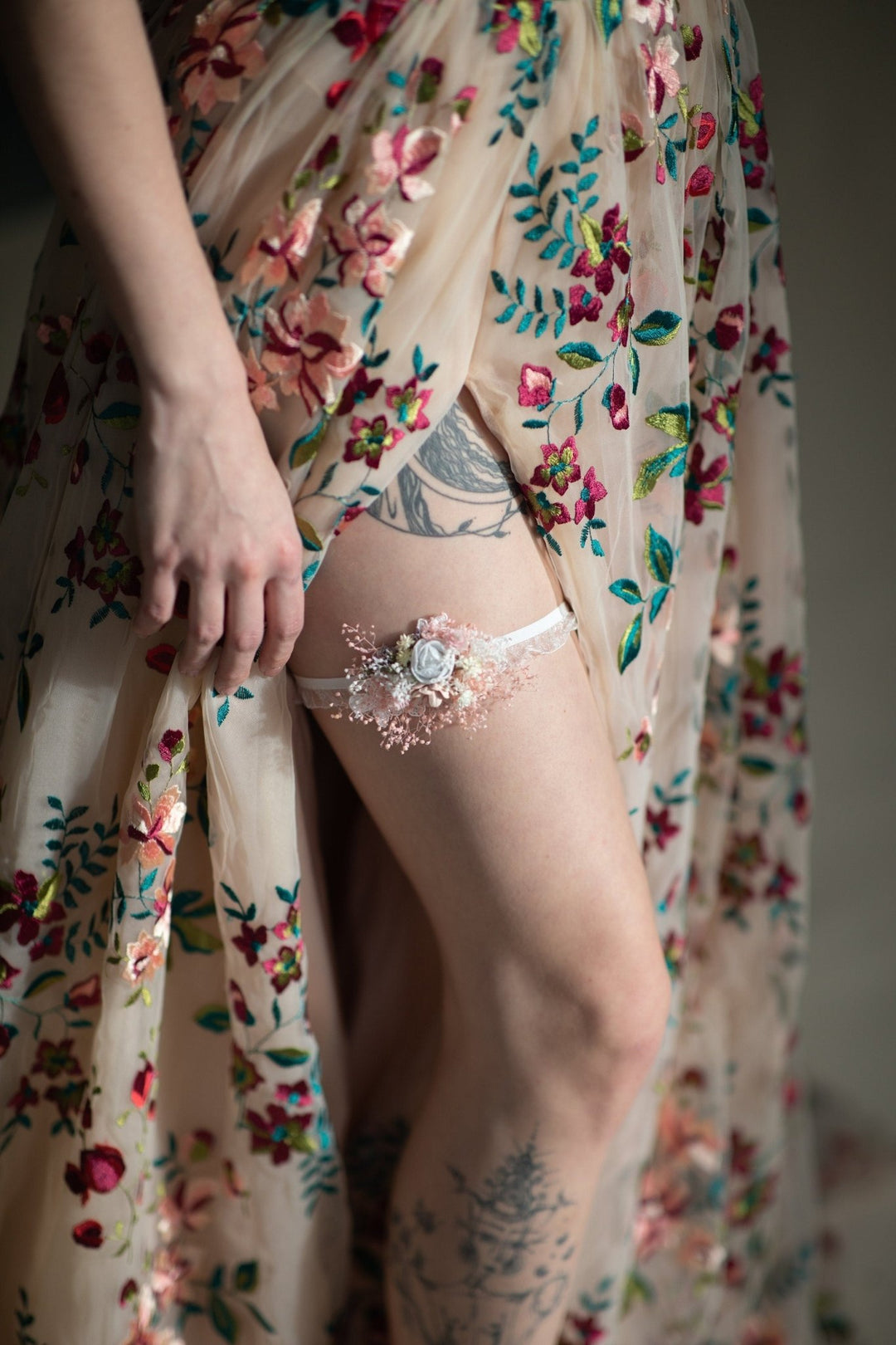 White Peony Flower Wedding Garter: Blush Pink Lace Bridal Accessory – handmade floral hair accessory by magaela