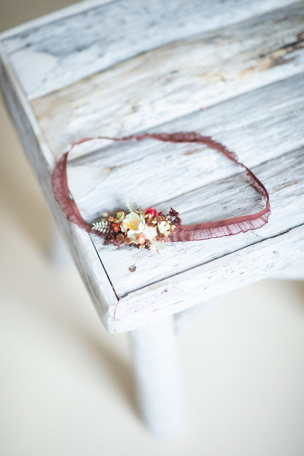 Autumn Floral Bridal Garter, Burgundy Maroon Wedding Accessory – handmade floral hair accessory by magaela