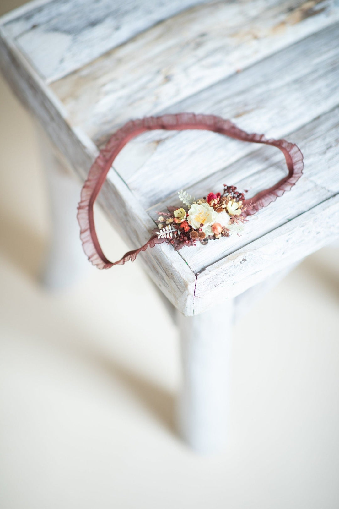 Autumn Floral Bridal Garter, Burgundy Maroon Wedding Accessory – handmade floral hair accessory by magaela