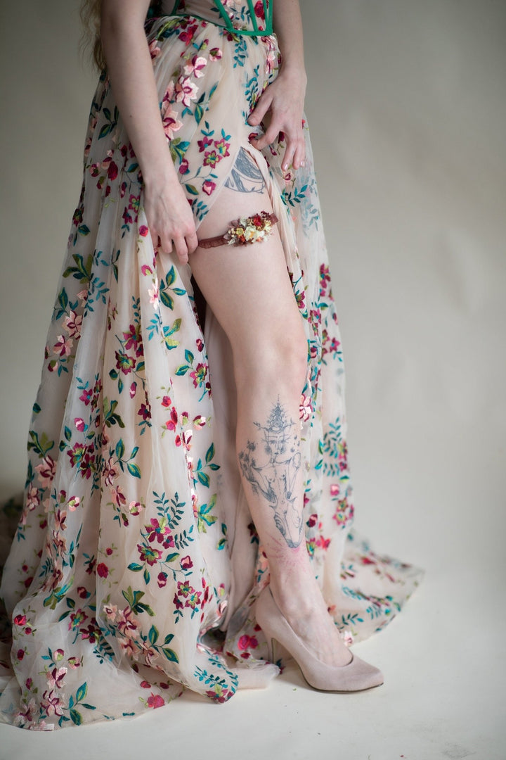 Autumn Floral Bridal Garter, Burgundy Maroon Wedding Accessory – handmade floral hair accessory by magaela