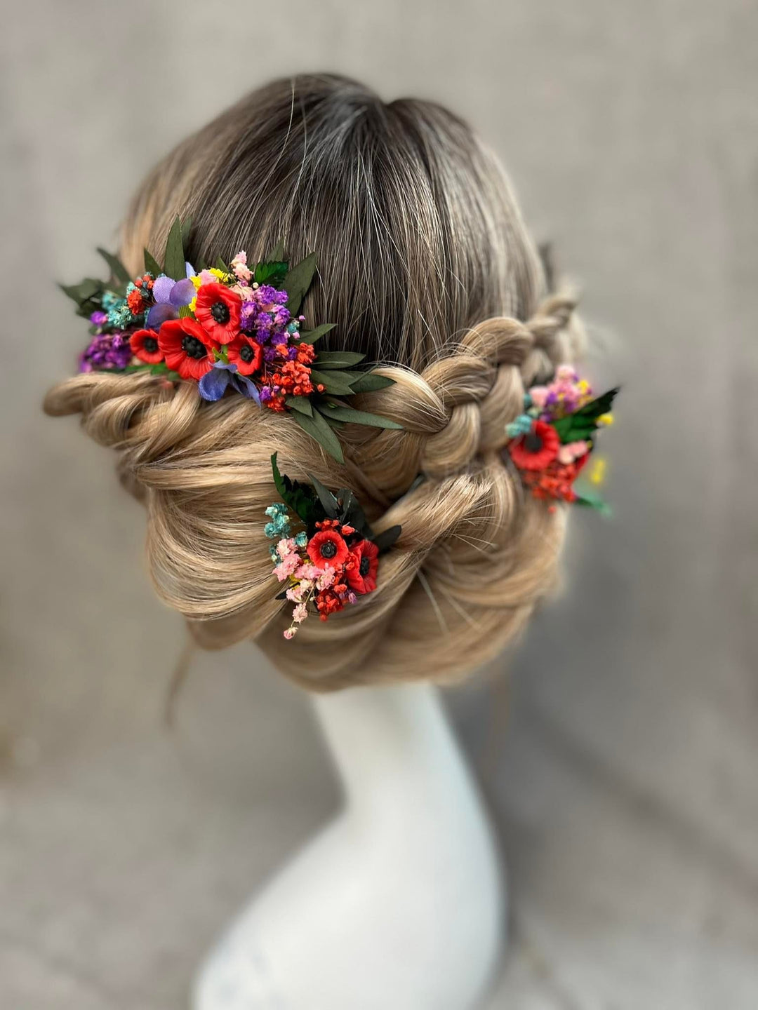 Poppy Flower Hair Comb: Folk Wedding Bridal Accessory – handmade floral hair accessory by magaela