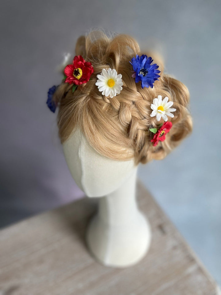 Wildflower Hair Pins: Poppy, Cornflower, Daisy - Wedding Hair Accessories – handmade floral hair accessory by magaela