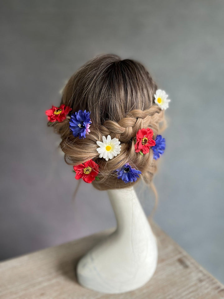 Wildflower Hair Pins: Poppy, Cornflower, Daisy - Wedding Hair Accessories – handmade floral hair accessory by magaela