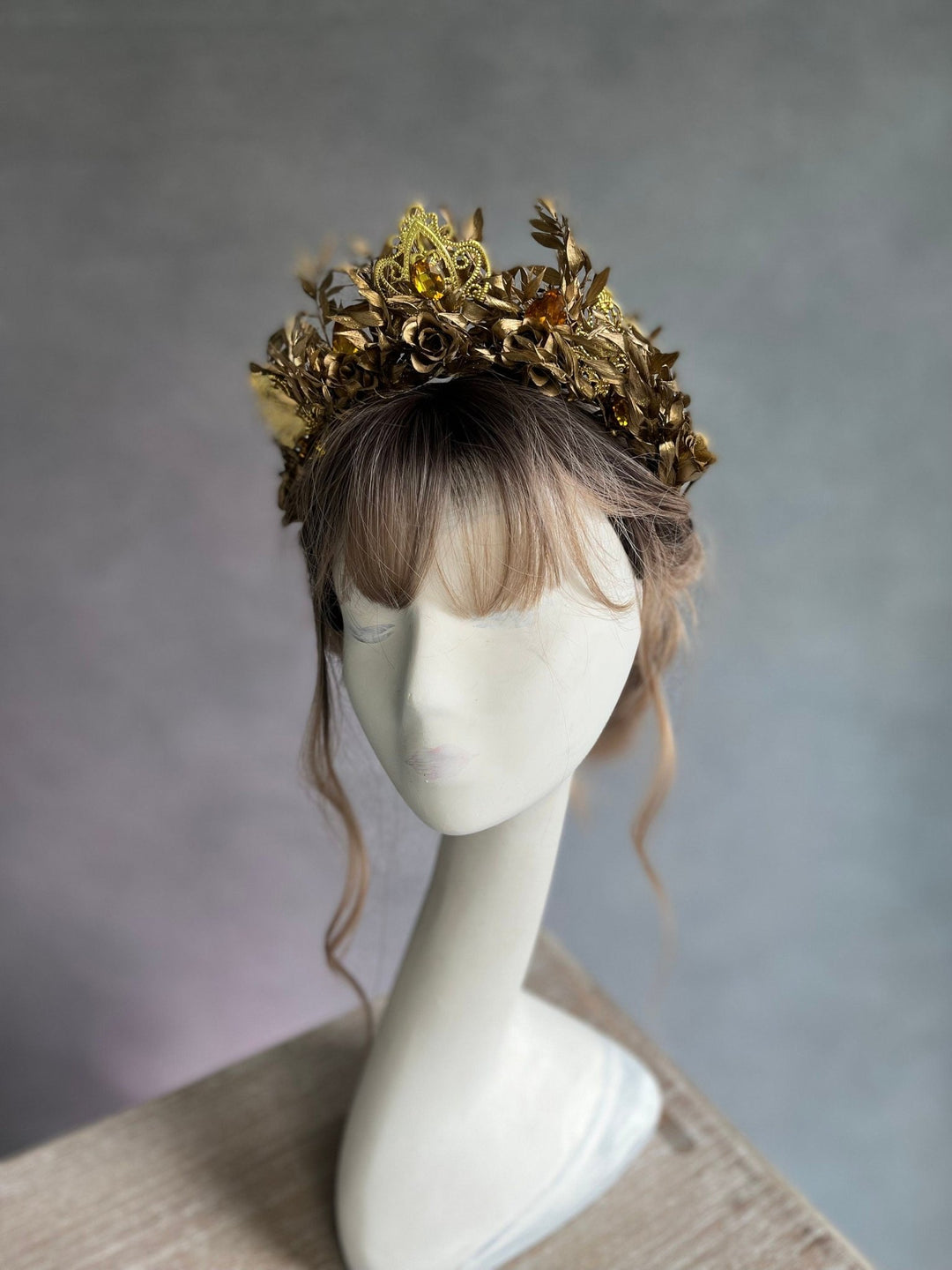Golden Flower Bridal Crown: Crystal Wedding Tiara Headband – handmade floral hair accessory by magaela