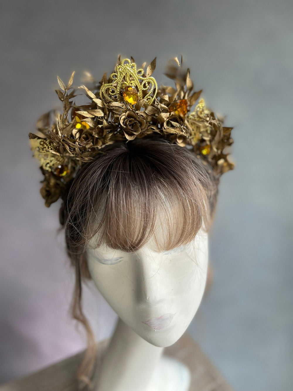 Golden Flower Bridal Crown: Crystal Wedding Tiara Headband – handmade floral hair accessory by magaela