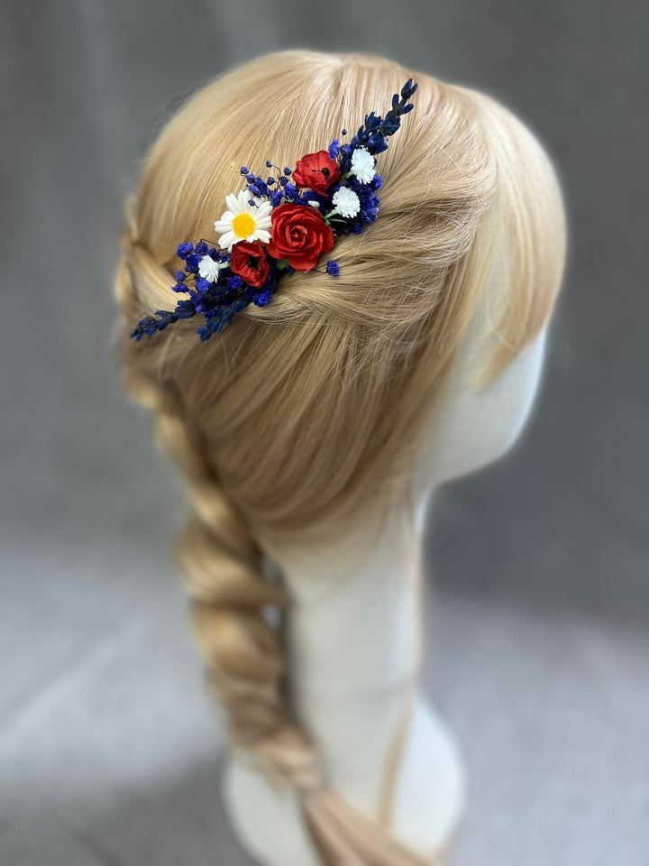 Lavender Poppy Flower Hair Comb: Natural Meadow Wedding Accessory – handmade floral hair accessory by magaela