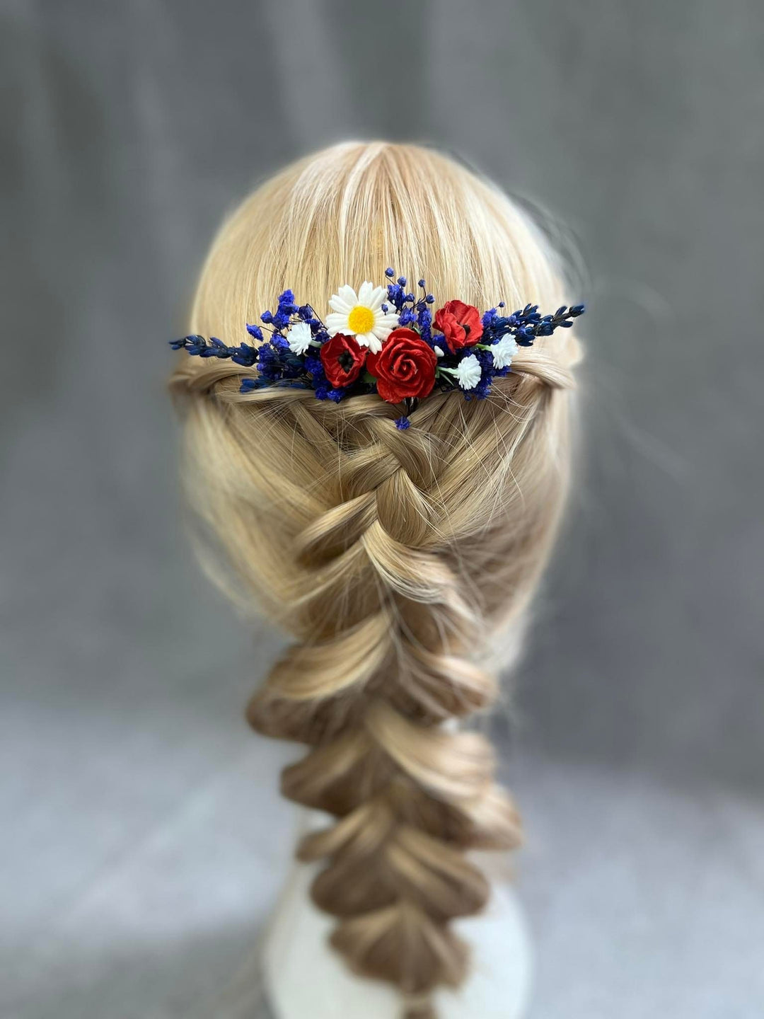 Lavender Poppy Flower Hair Comb: Natural Meadow Wedding Accessory – handmade floral hair accessory by magaela