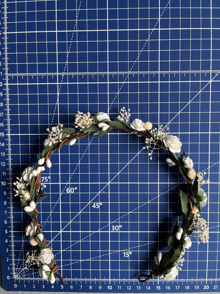 White Rose Wedding Hair Crown: Bridal Flower Wreath Halo – handmade floral hair accessory by magaela