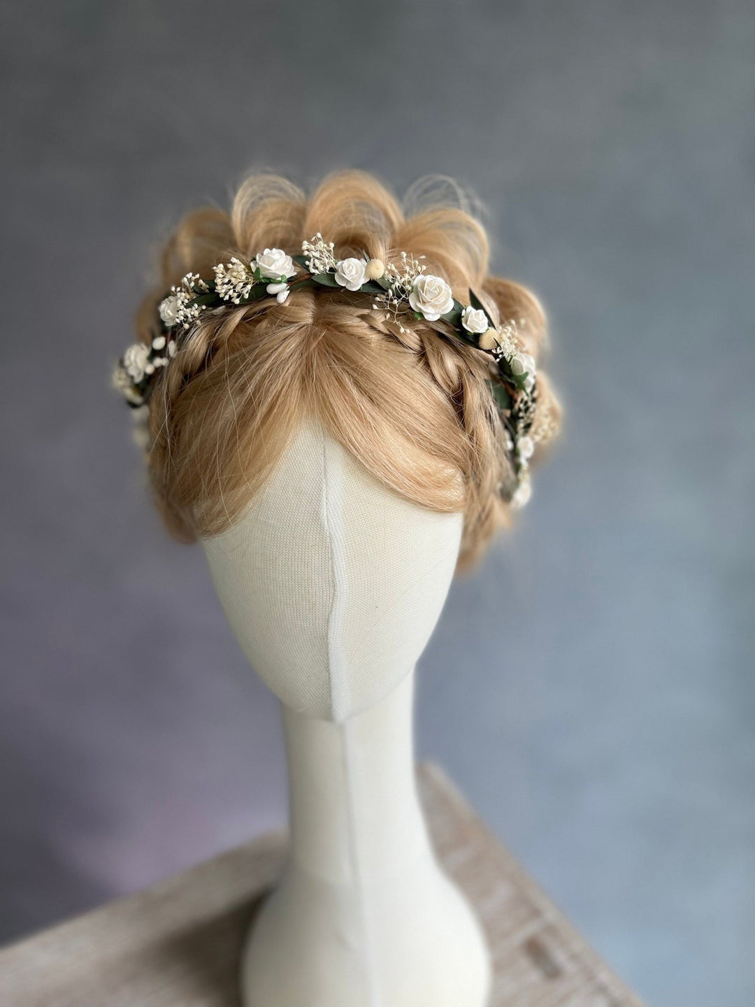 White Rose Wedding Hair Crown: Bridal Flower Wreath Halo – handmade floral hair accessory by magaela