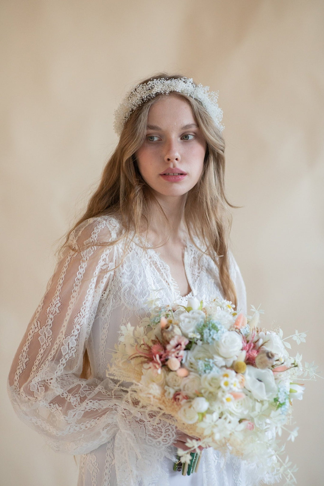 Baby's Breath Flower Crown: Ivory Wedding Wreath – handmade floral hair accessory by magaela