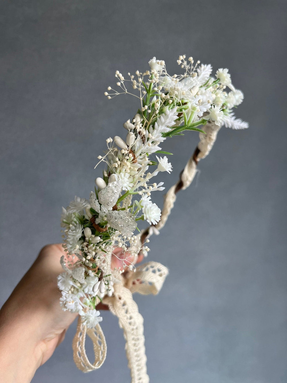 White Flower Bridal Crown: Wedding Hair Wreath, Ivory Headpiece – handmade floral hair accessory by magaela