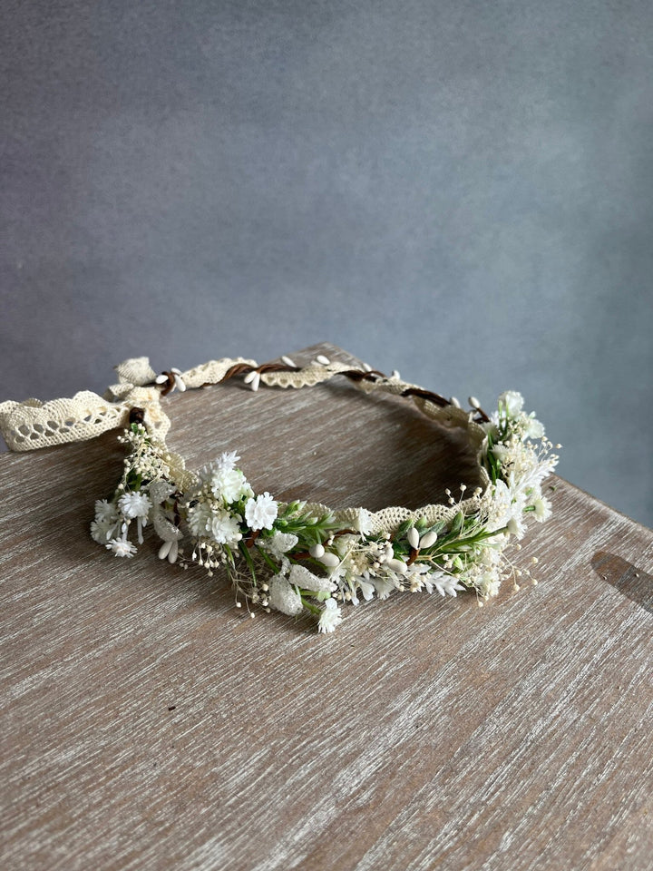 White Flower Bridal Crown: Wedding Hair Wreath, Ivory Headpiece – handmade floral hair accessory by magaela