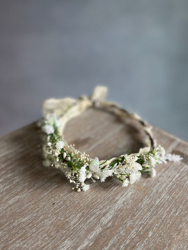 White Flower Bridal Crown: Wedding Hair Wreath, Ivory Headpiece – handmade floral hair accessory by magaela