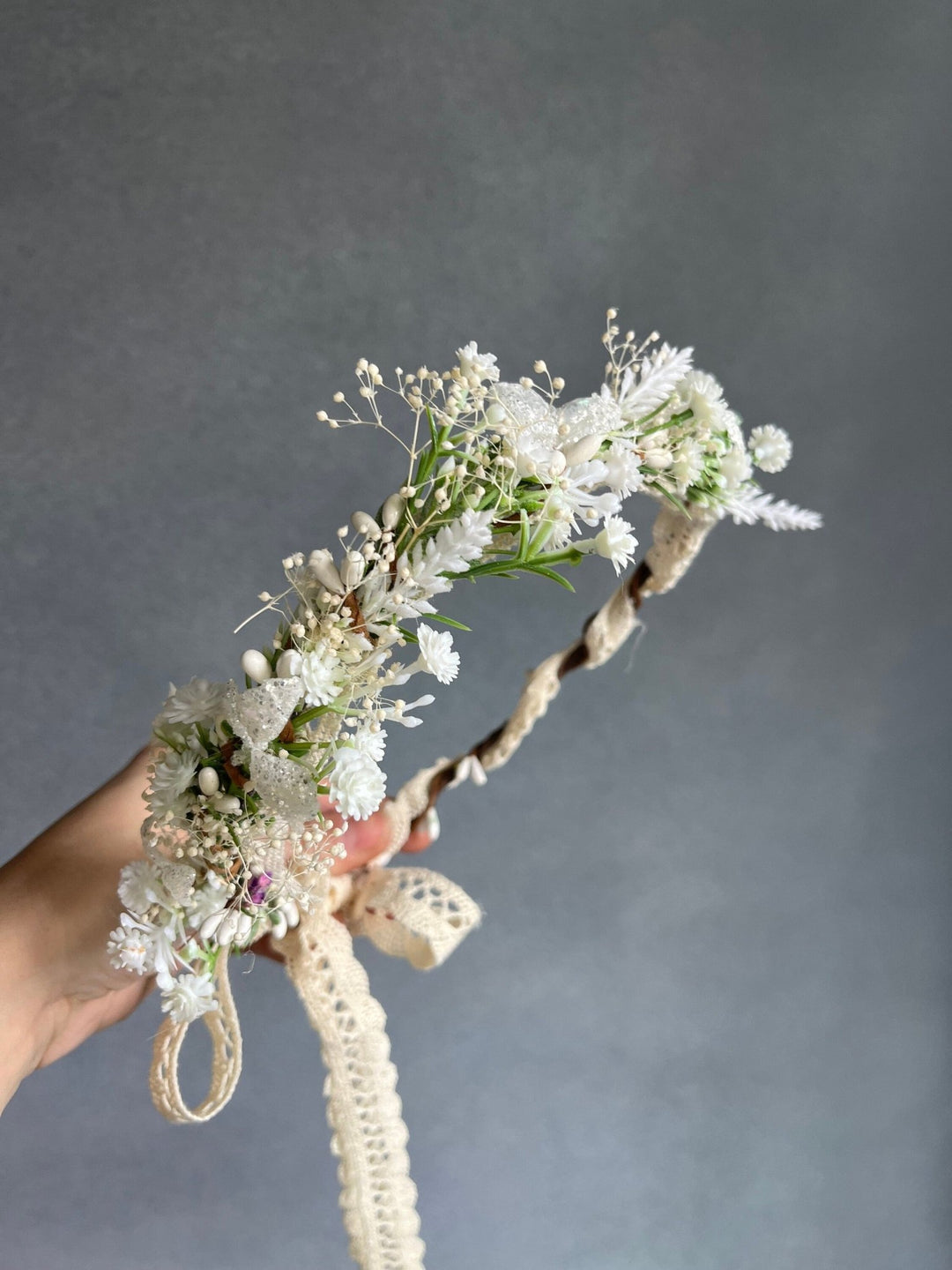 White Flower Bridal Crown: Wedding Hair Wreath, Ivory Headpiece – handmade floral hair accessory by magaela