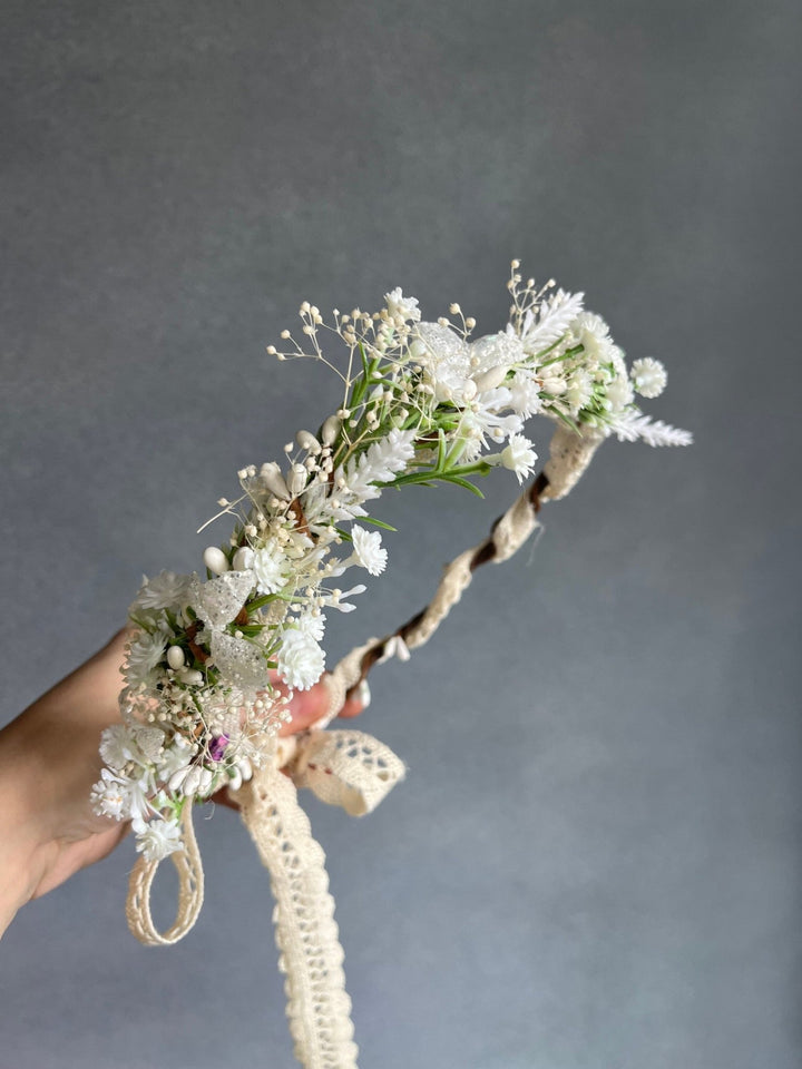White Flower Bridal Crown: Wedding Hair Wreath, Ivory Headpiece – handmade floral hair accessory by magaela