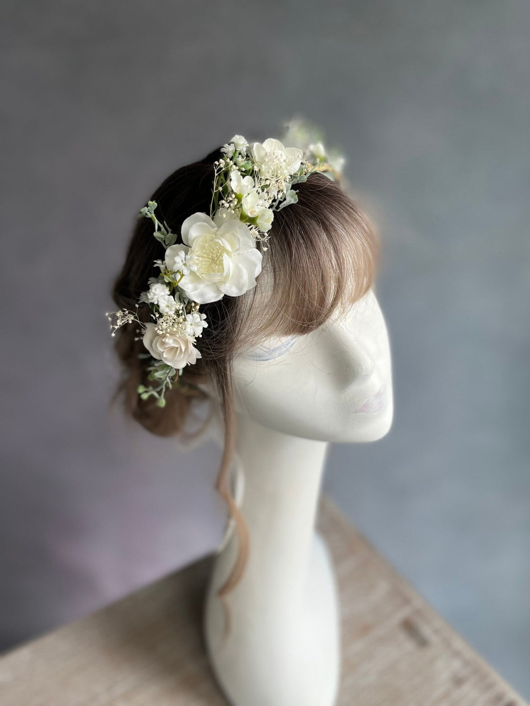 White Flower Bridal Hair Wreath: Romantic Wedding Headpiece – handmade floral hair accessory by magaela