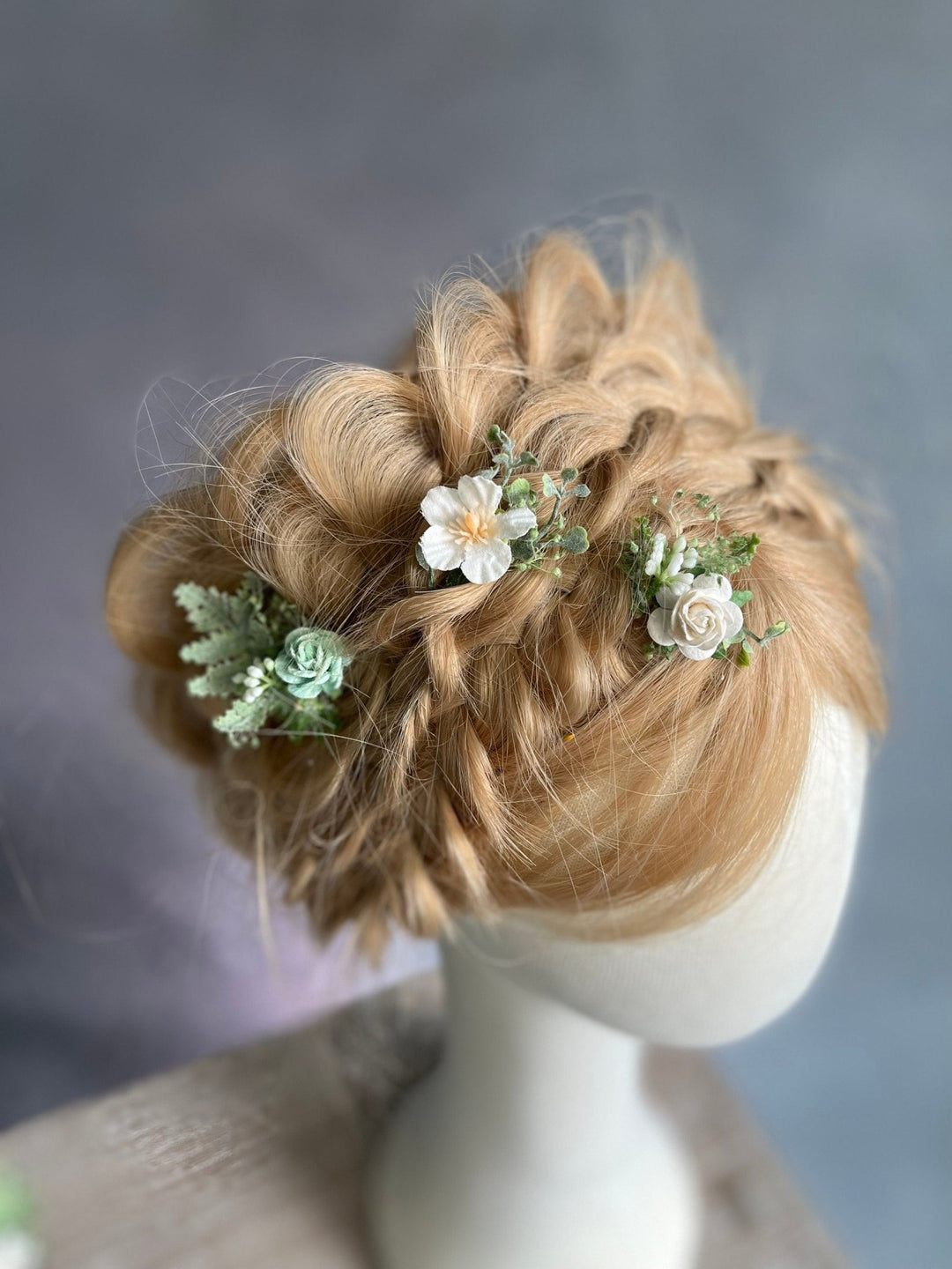 Sage Green Floral Hair Pins: Bridal White Rose Hair Accessories – handmade floral hair accessory by magaela