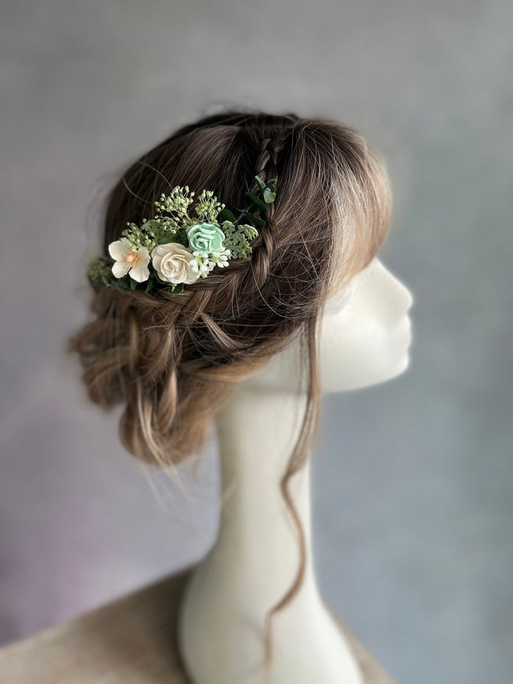 Mint Rose Flower Hair Comb: Sage Green Wedding Bridal Accessory – handmade floral hair accessory by magaela