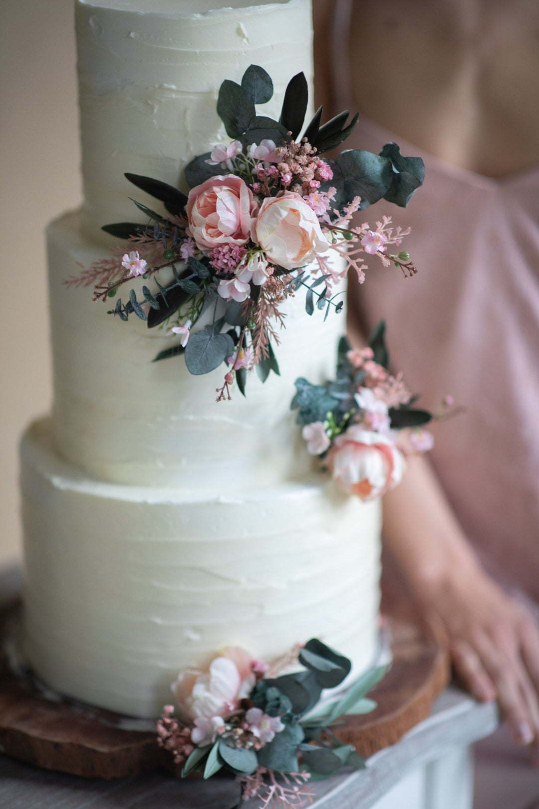 Peony Eucalyptus Wedding Cake Topper: Romantic Floral Decoration – handmade floral hair accessory by magaela
