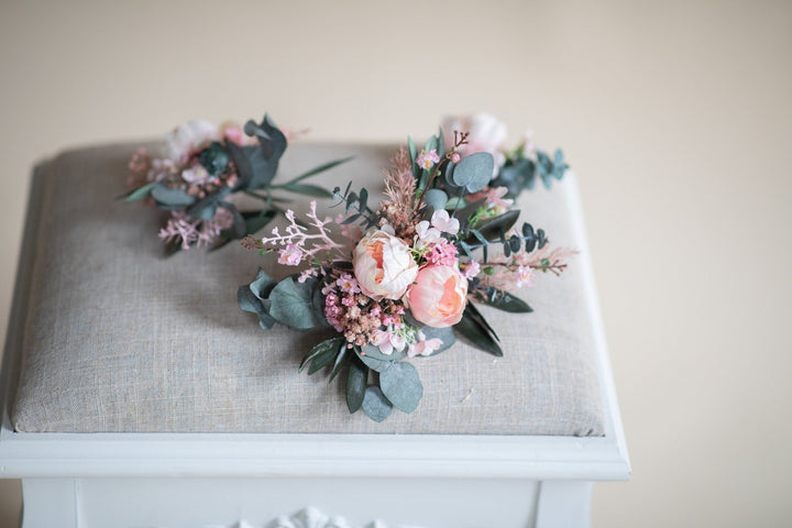 Peony Eucalyptus Wedding Cake Topper: Romantic Floral Decoration – handmade floral hair accessory by magaela