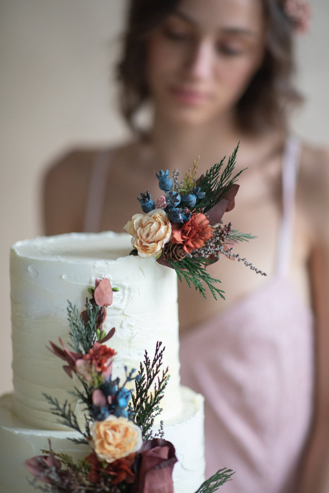 Autumn Wedding Cake Flower Topper: Woodland Floral Arrangement – handmade floral hair accessory by magaela