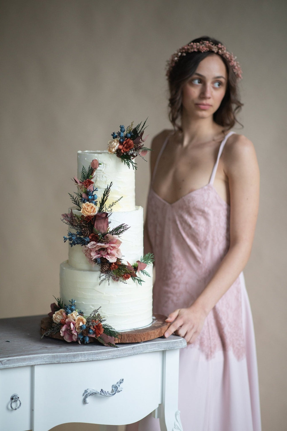 Autumn Wedding Cake Flower Topper: Woodland Floral Arrangement – handmade floral hair accessory by magaela