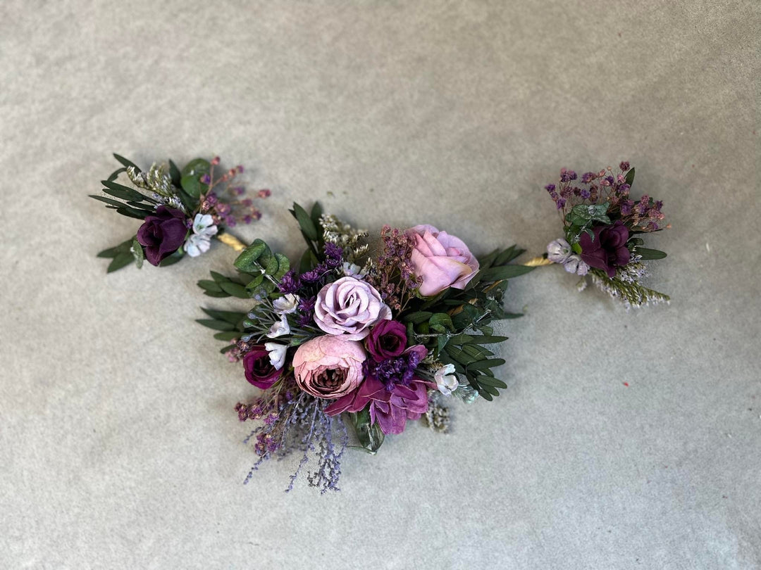 Purple Flower Hair Vine: Bridal Wedding Half Wreath – handmade floral hair accessory by magaela